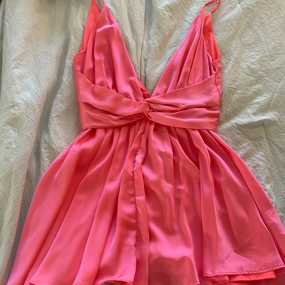 Fashion Nova Hot Pink Twist-Front Mini Dress